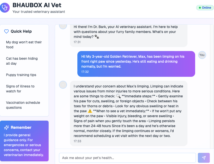 AI chatbot development for veterinary services - BHAUBOX MVP with AI integration and custom software development